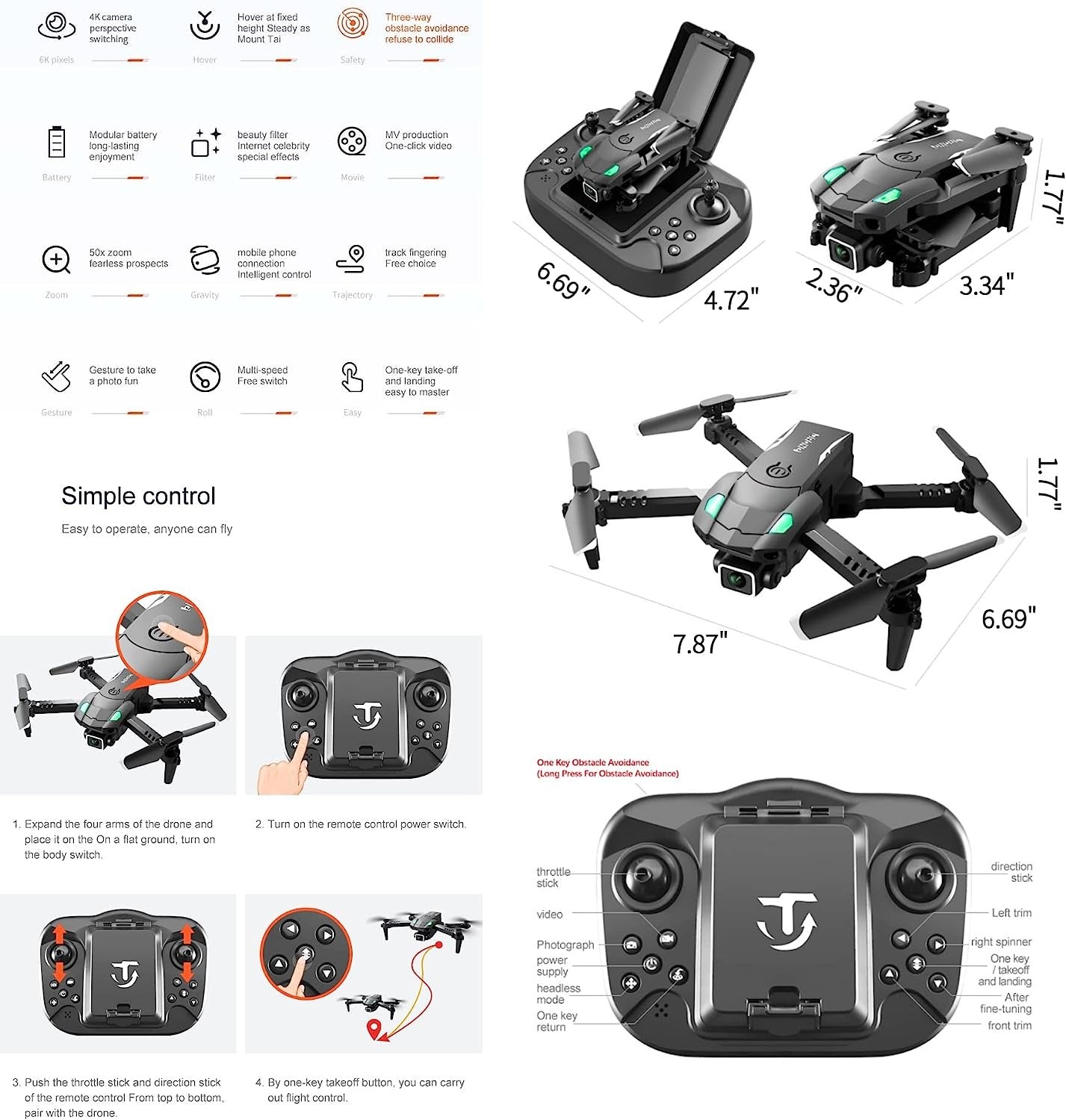 Mini : Drones - 4K HD Camera + Three-sided Obstacle Avoidance