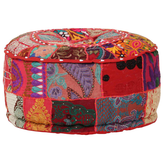 Poef Patchwork Rond Handgemaakt 40X20 Cm Katoen