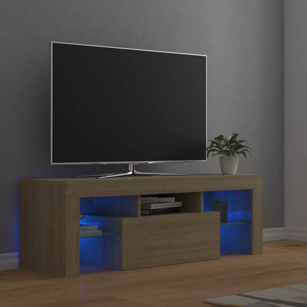 Tv-Meubel Met Led 120X36,5X40 Cm Bewerkt Hout Artisanaal Eiken