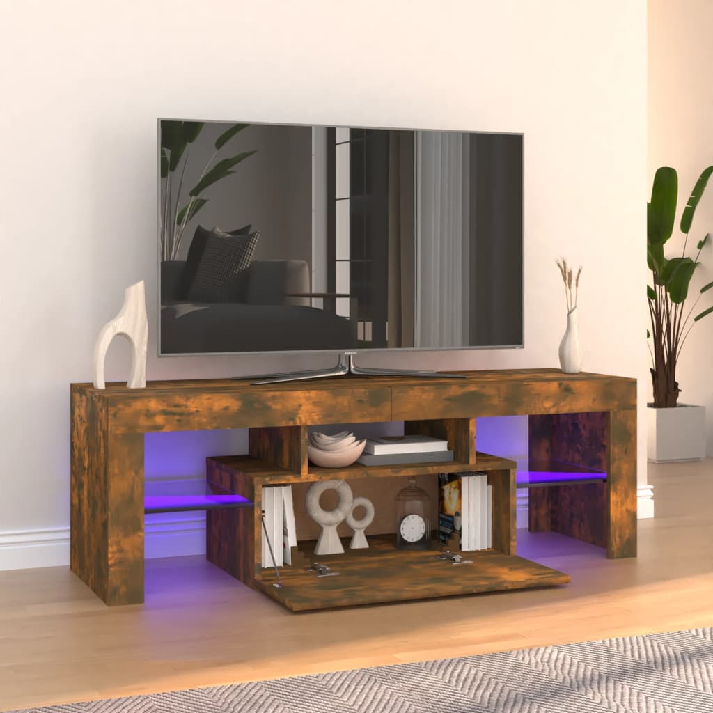 Tv-Meubel Met Led 120X36,5X40 Cm Bewerkt Hout Artisanaal Eiken