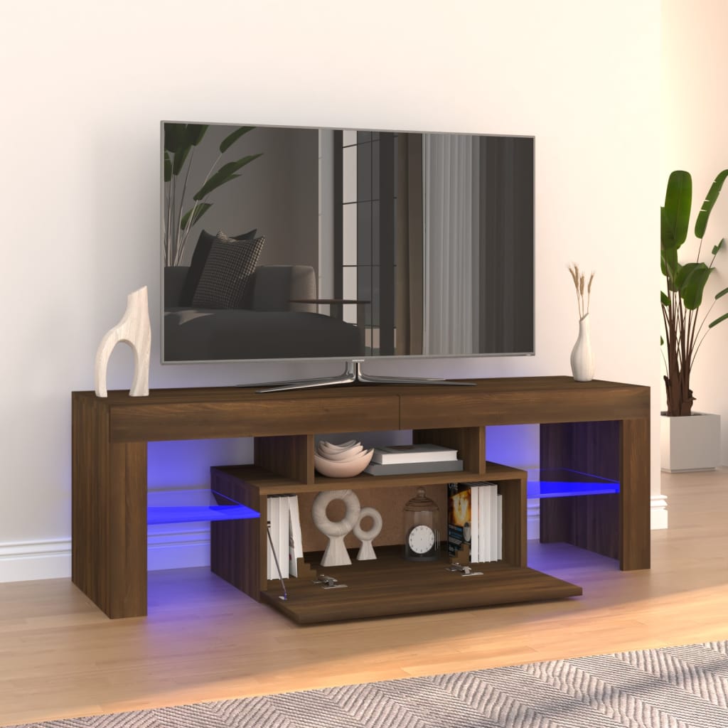 Tv-Meubel Met Led 120X36,5X40 Cm Bewerkt Hout Artisanaal Eiken