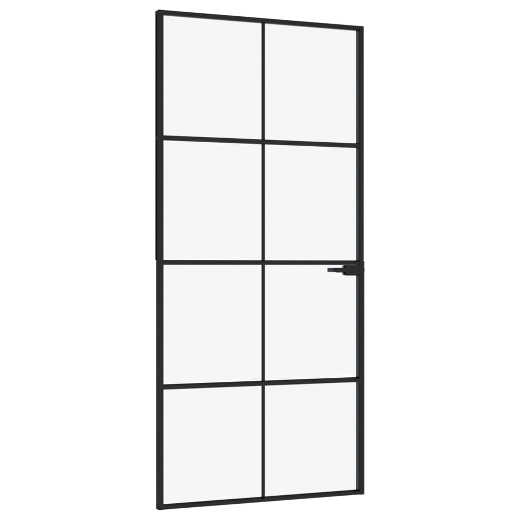 Binnendeur 93X201,5 Cm Gehard Glas En Aluminium Smal Zwart En Transparant