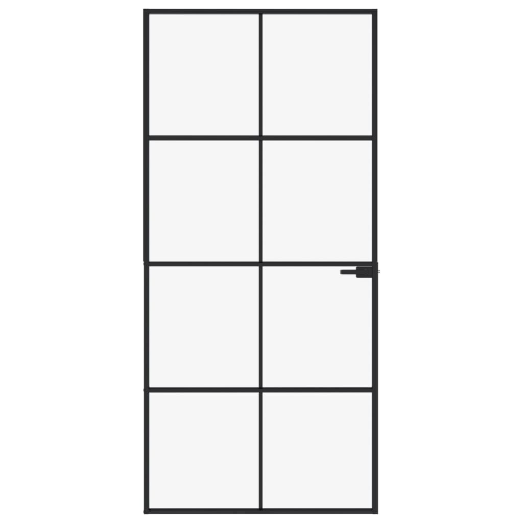 Binnendeur 93X201,5 Cm Gehard Glas En Aluminium Smal Zwart En Transparant