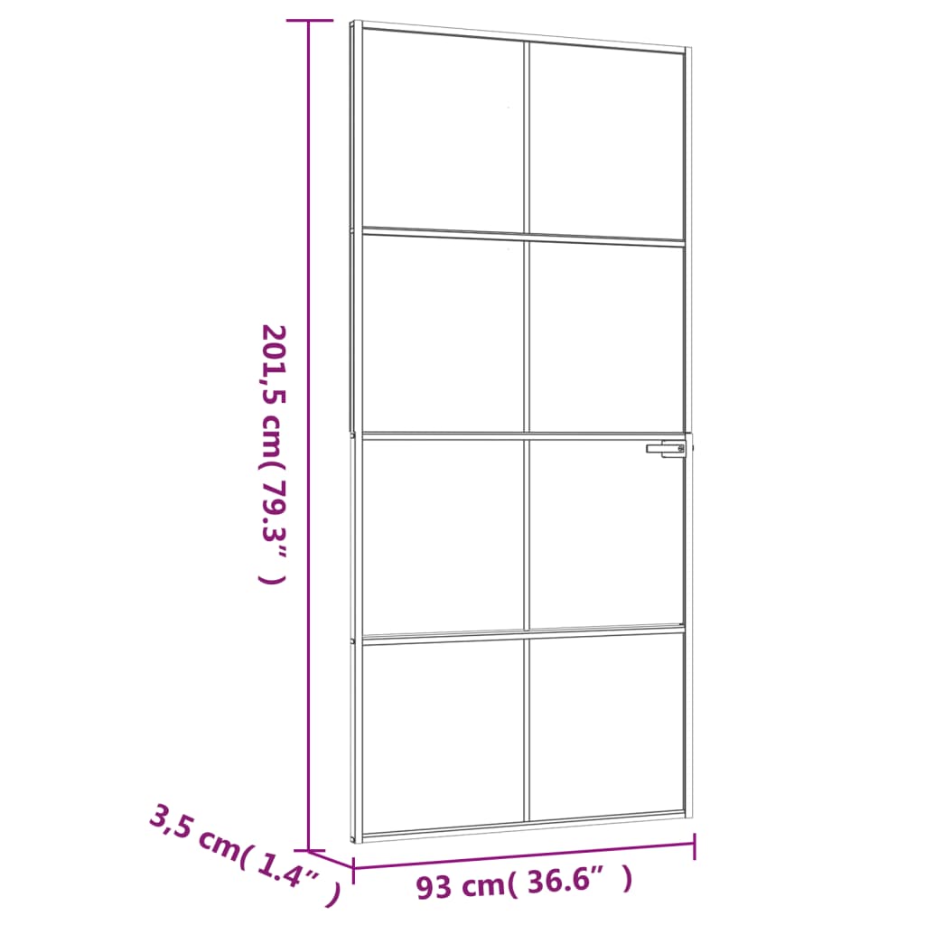 Binnendeur 93X201,5 Cm Gehard Glas En Aluminium Smal Zwart En Transparant