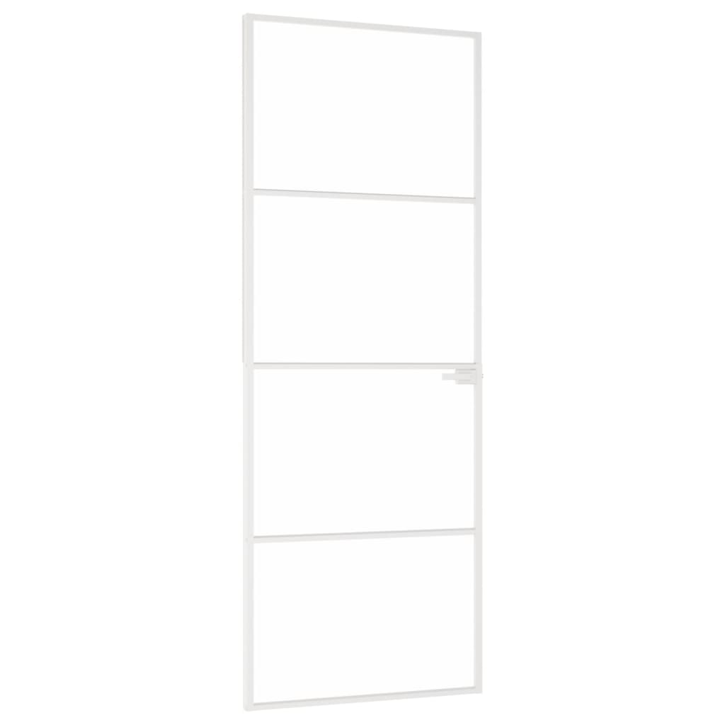 Binnendeur 76X201,5 Cm Gehard Glas En Aluminium Smal Wit En Transparant