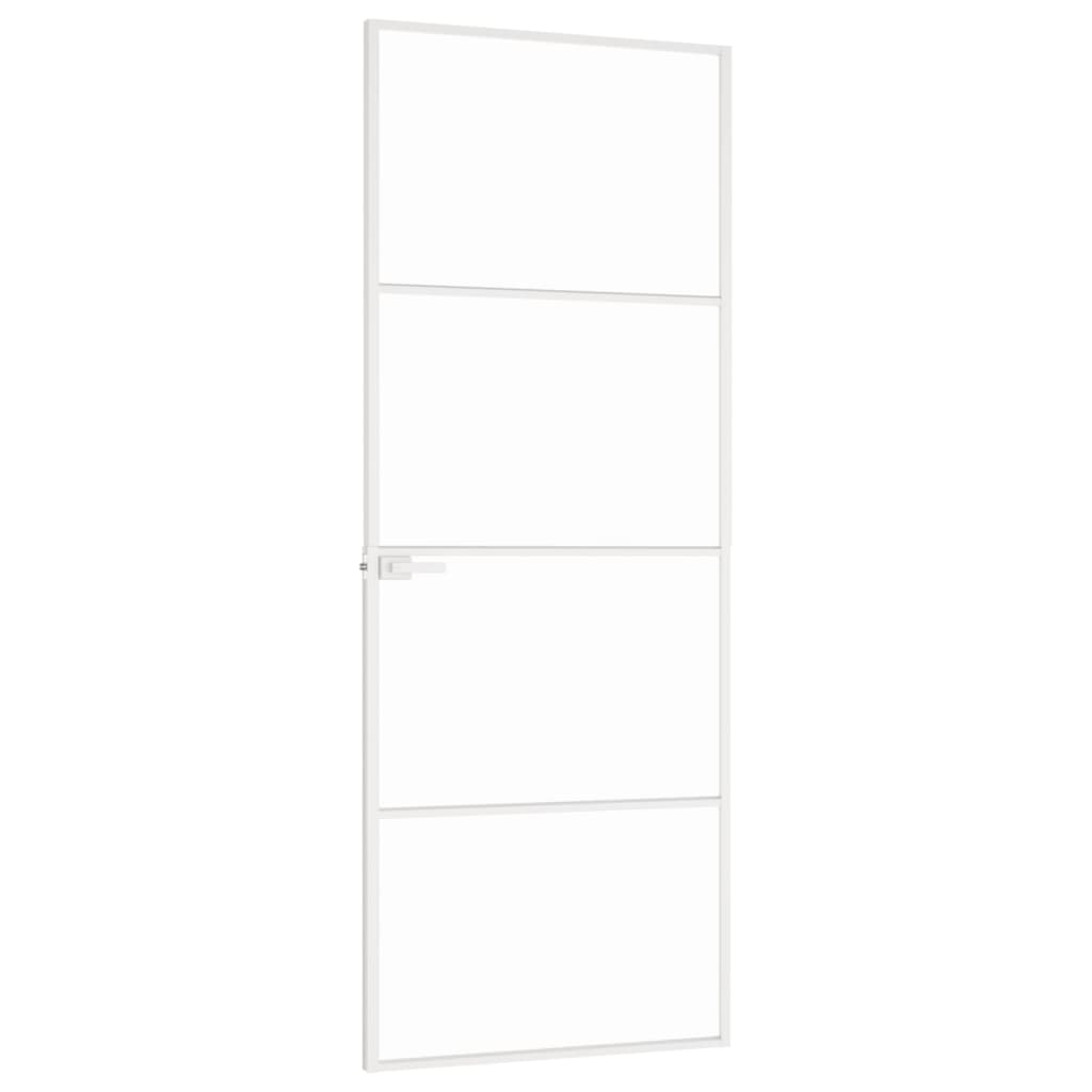 Binnendeur 76X201,5 Cm Gehard Glas En Aluminium Smal Wit En Transparant