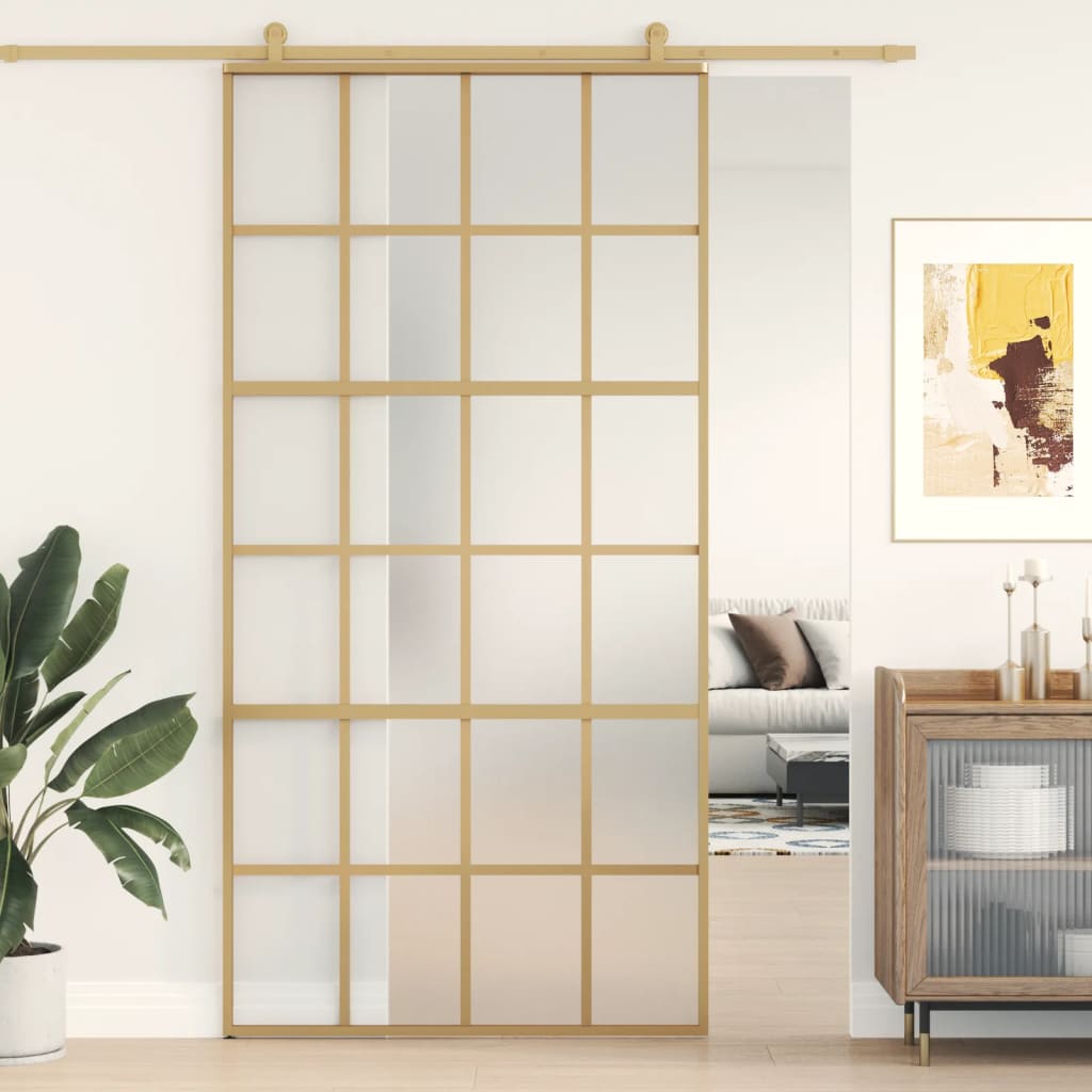 Schuifdeur 102,5X205 Cm Esg-Glas En Aluminium Goudkleurig En Mat