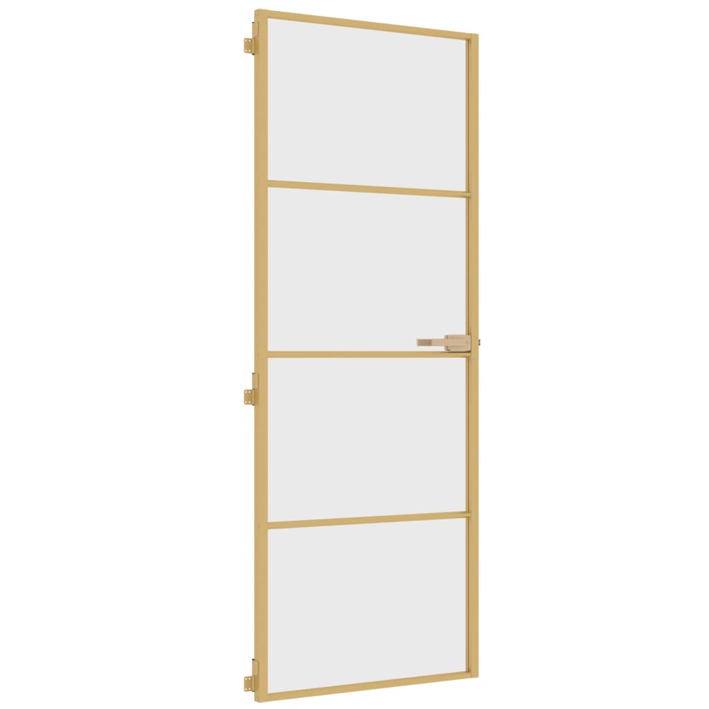 Binnendeur Smal 76X201,5 Cm Gehard Glas En Aluminium Kleur Goud En Transparant