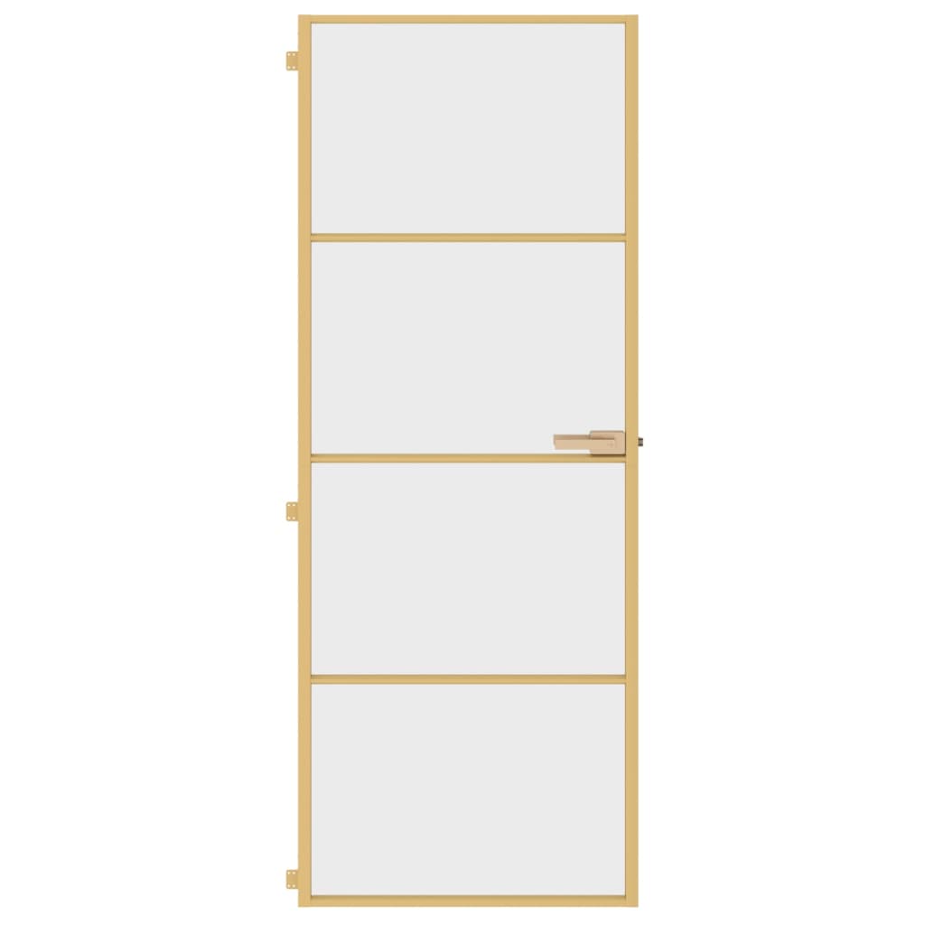 Binnendeur Smal 76X201,5 Cm Gehard Glas En Aluminium Kleur Goud En Transparant