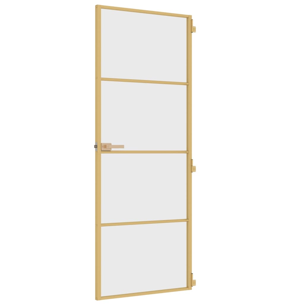 Binnendeur Smal 76X201,5 Cm Gehard Glas En Aluminium Kleur Goud En Transparant