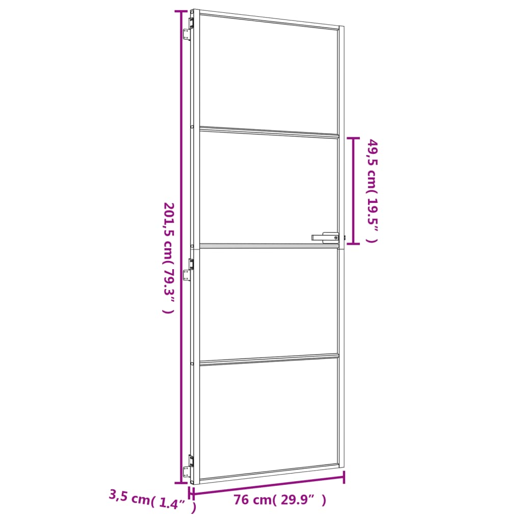 Binnendeur Smal 76X201,5 Cm Gehard Glas En Aluminium Kleur Goud En Transparant