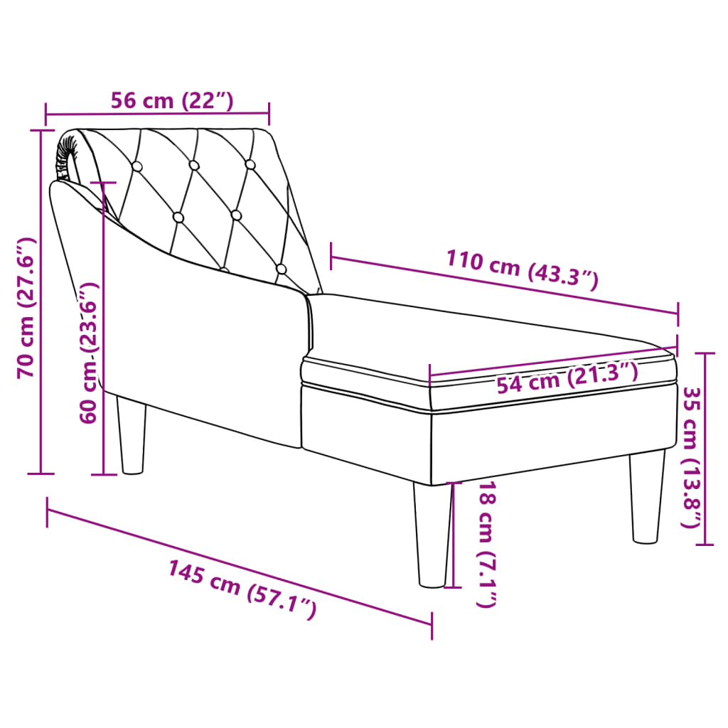 Chaise Longue Met Kussen En Rechterarmleuning Stof