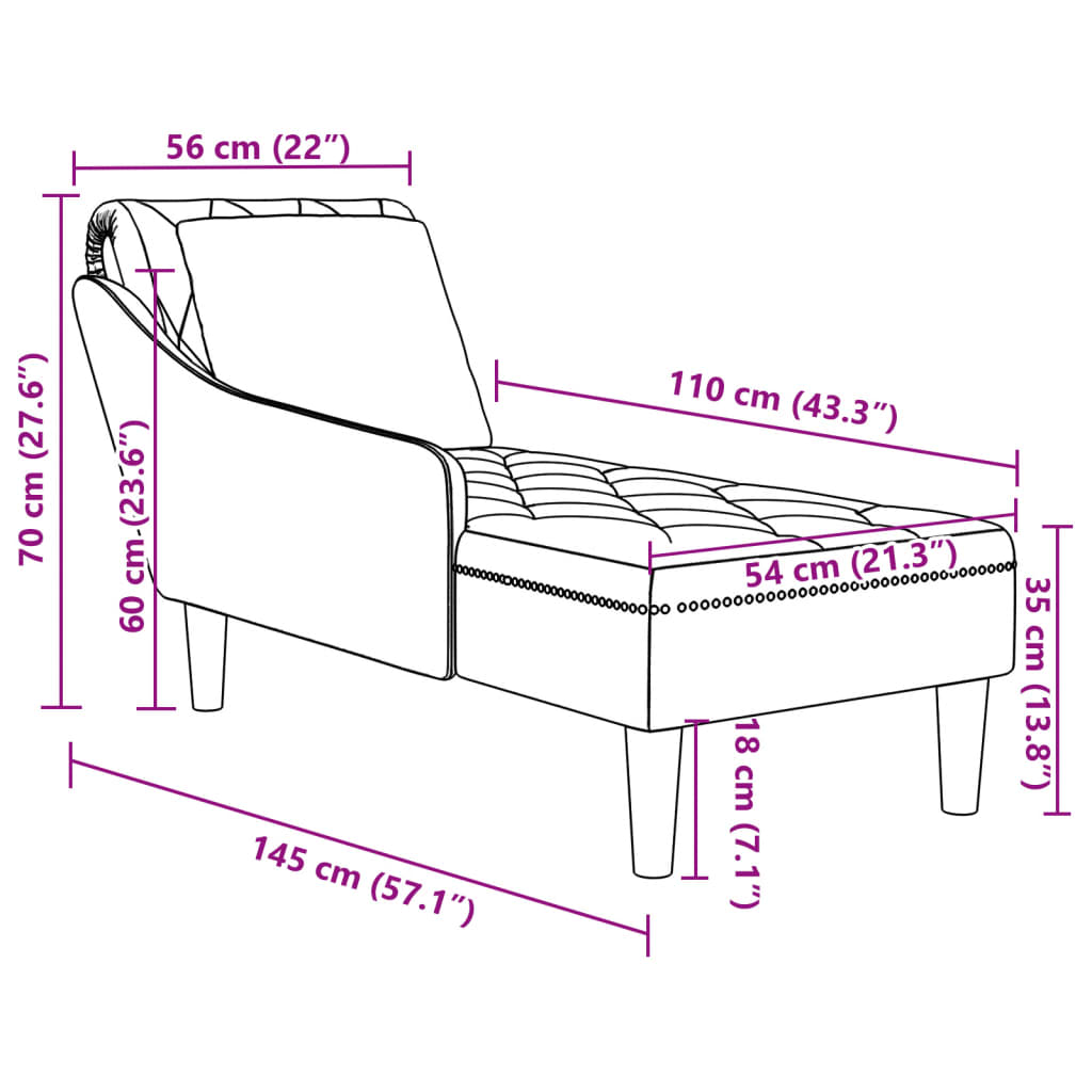 Chaise Longue Met Kussen En Rechterarmleuning Fluweel