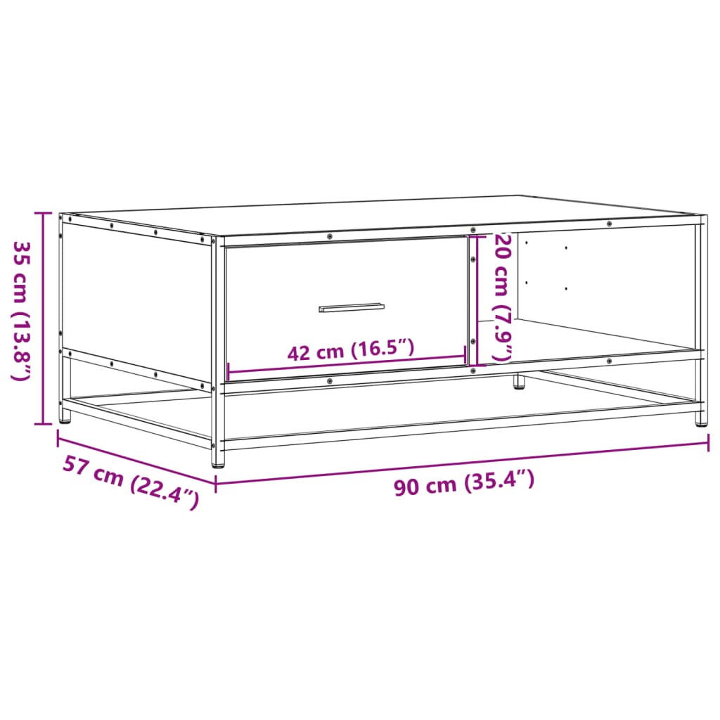 Salontafel 90X57X35 Cm Bewerkt Hout En Metaal