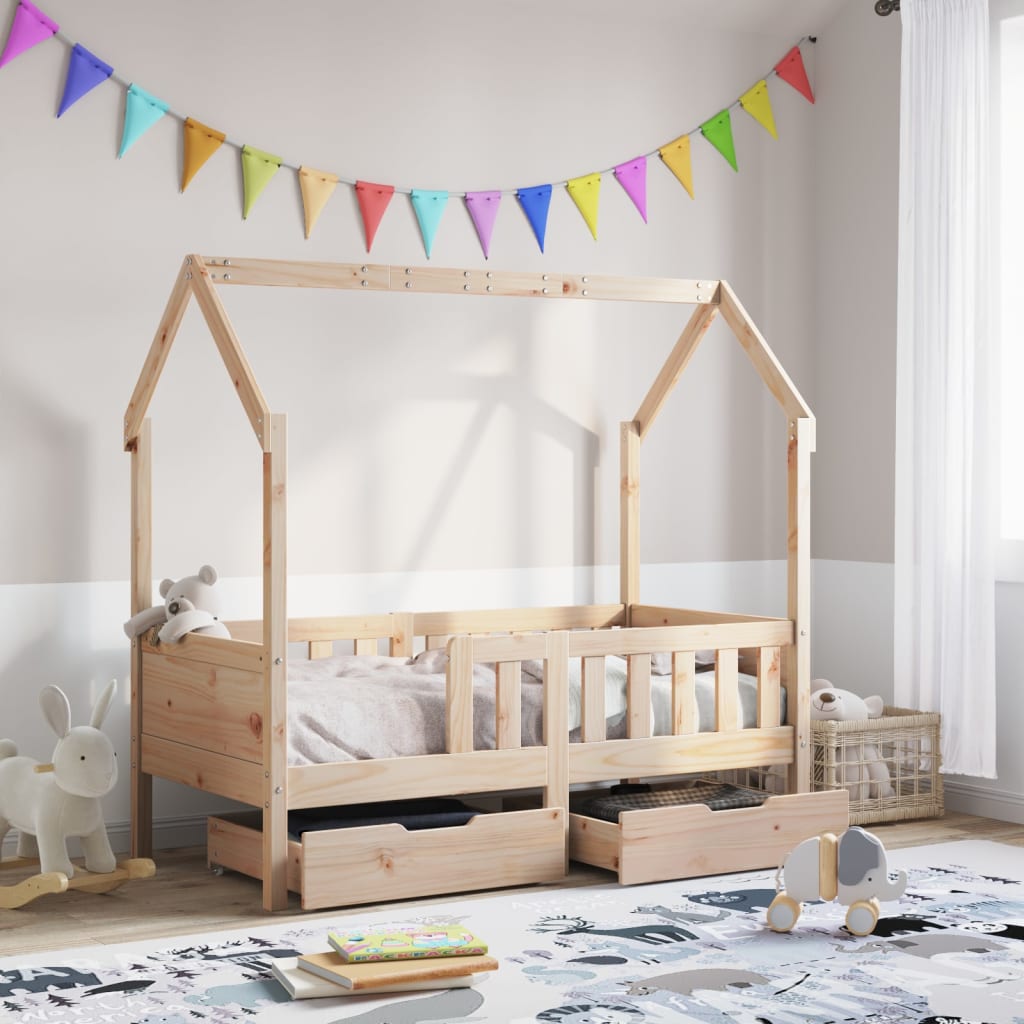 Kinderbedframe Met Lades Massief Grenenhout