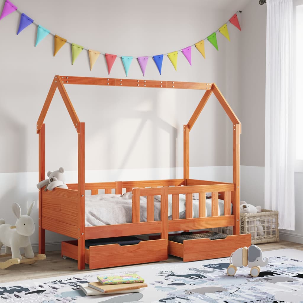 Kinderbedframe Met Lades Massief Grenenhout