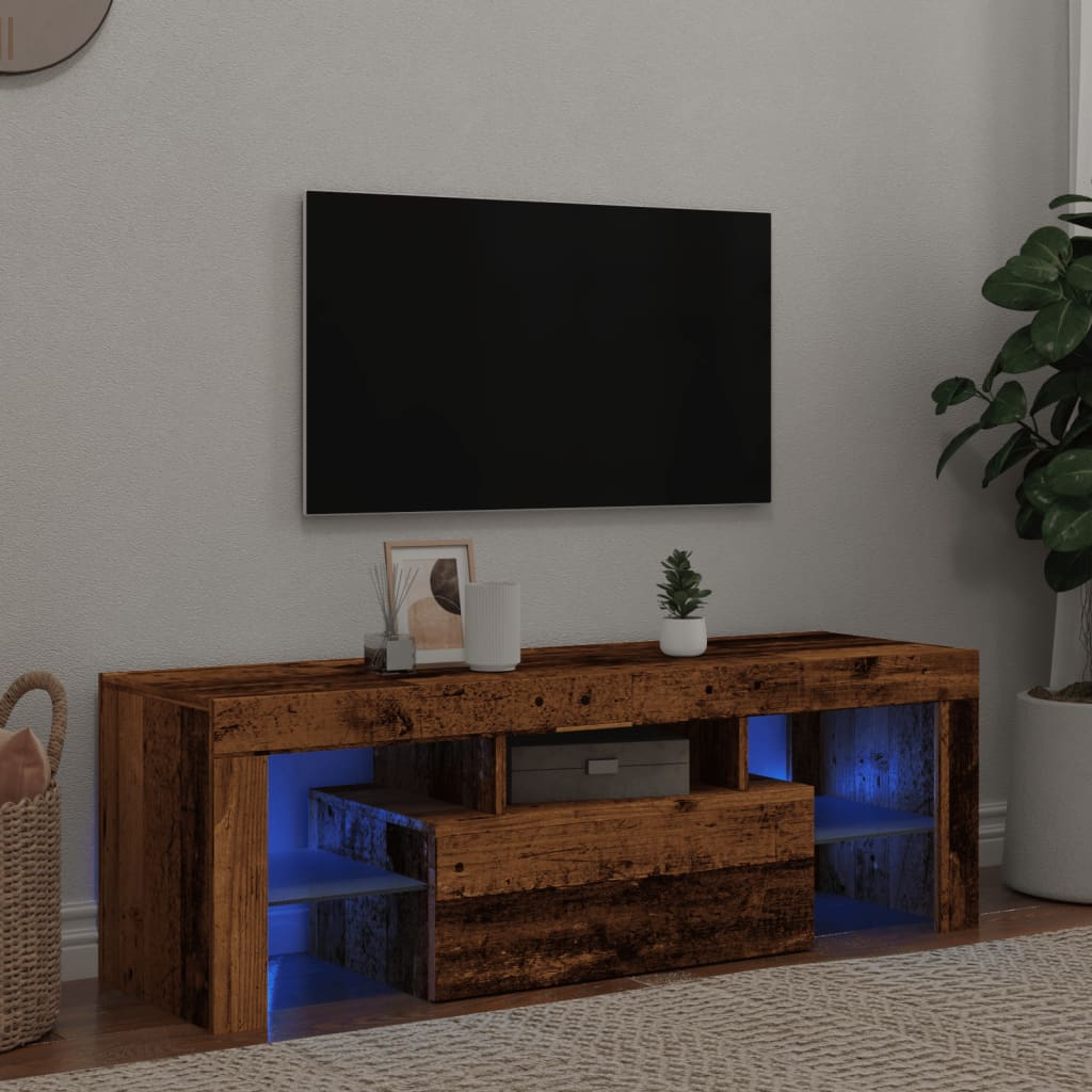 Tv-Meubel Met Led 120X36,5X40 Cm Bewerkt Hout Artisanaal Eiken