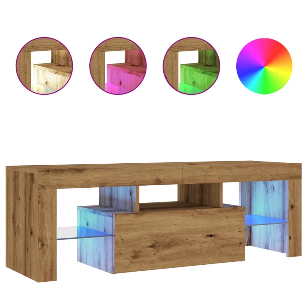 Tv-Meubel Met Led 120X36,5X40 Cm Bewerkt Hout Artisanaal Eiken