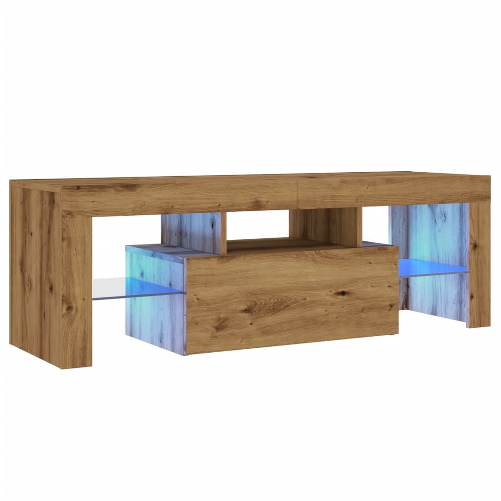 Tv-Meubel Met Led 120X36,5X40 Cm Bewerkt Hout Artisanaal Eiken