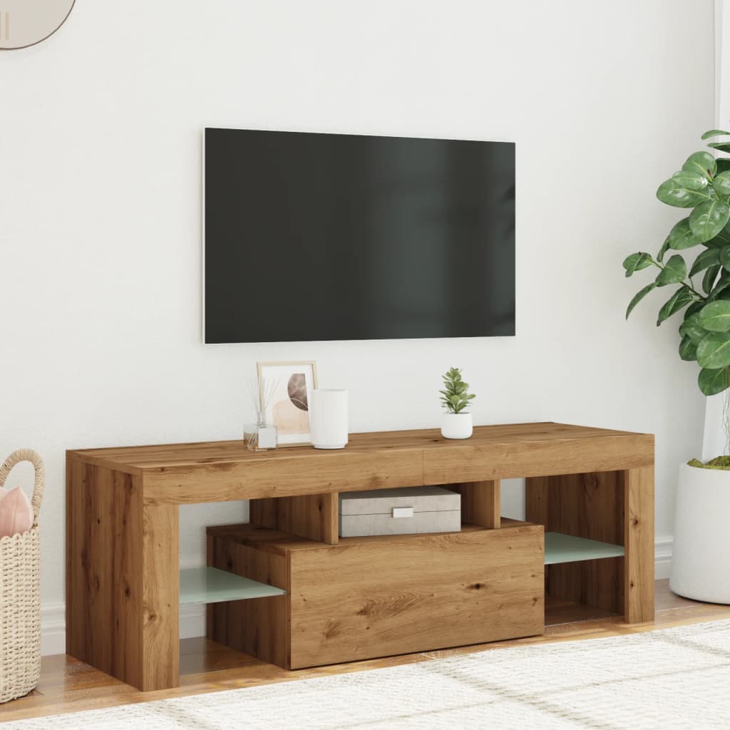 Tv-Meubel Met Led 120X36,5X40 Cm Bewerkt Hout Artisanaal Eiken