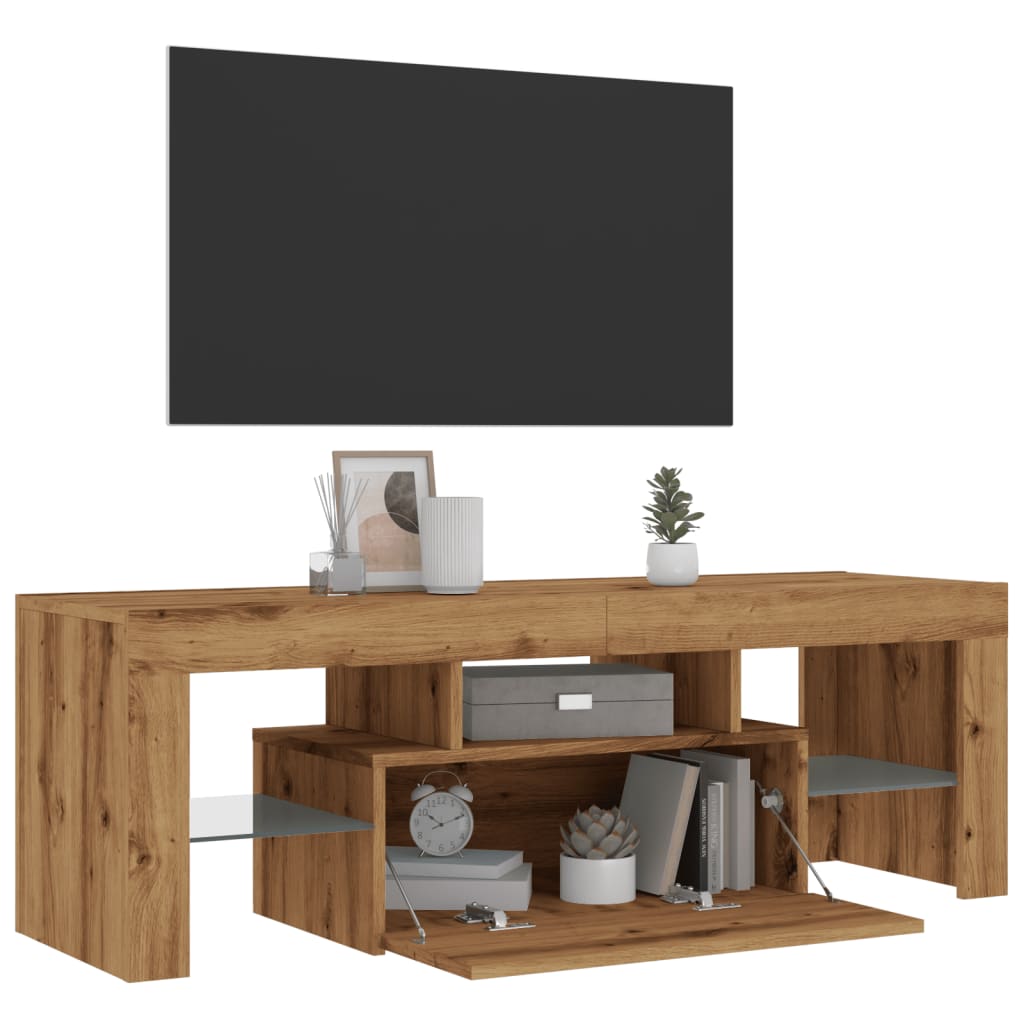 Tv-Meubel Met Led 120X36,5X40 Cm Bewerkt Hout Artisanaal Eiken