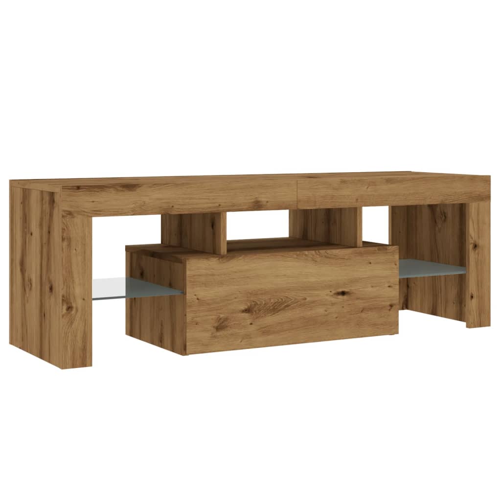 Tv-Meubel Met Led 120X36,5X40 Cm Bewerkt Hout Artisanaal Eiken