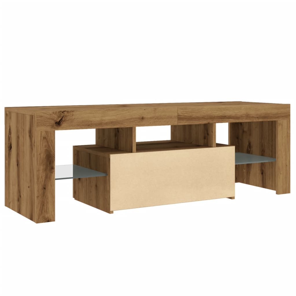 Tv-Meubel Met Led 120X36,5X40 Cm Bewerkt Hout Artisanaal Eiken