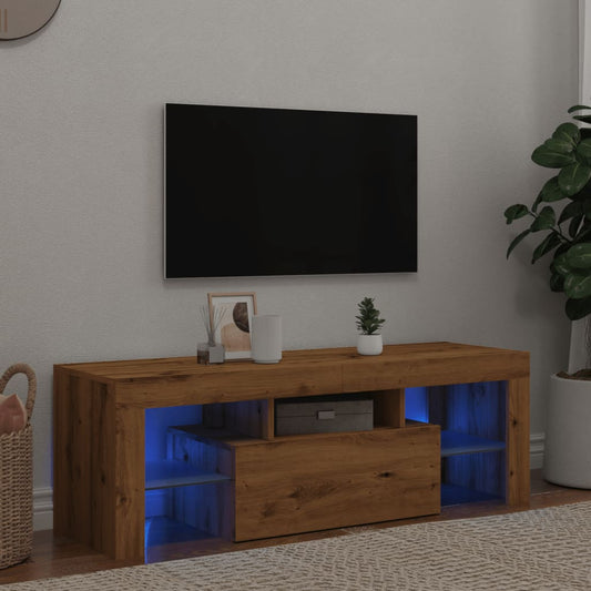 Tv-Meubel Met Led 120X36,5X40 Cm Bewerkt Hout Artisanaal Eiken