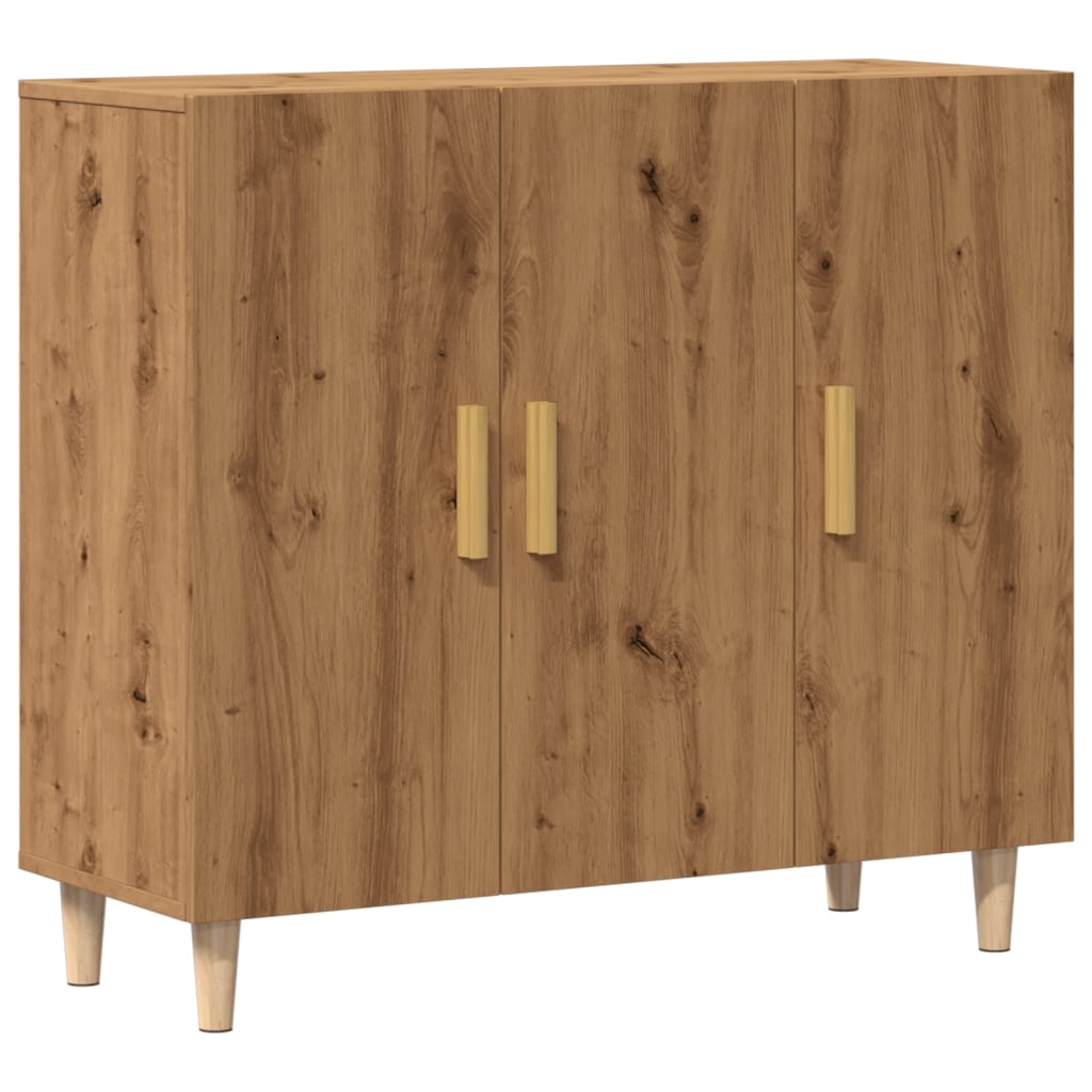 Dressoir 90X34X80 Cm Bewerkt Hout Artisanaal Eikenkleur