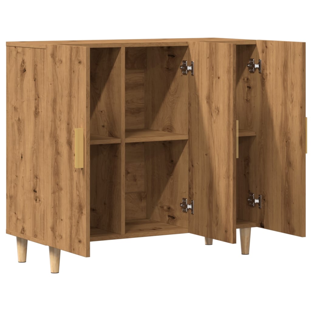 Dressoir 90X34X80 Cm Bewerkt Hout Artisanaal Eikenkleur