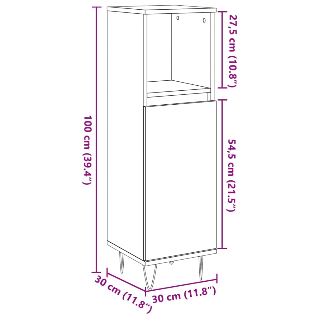 Badkamerkast 30X30X100 Cm Bewerkt Hout Betongrijs