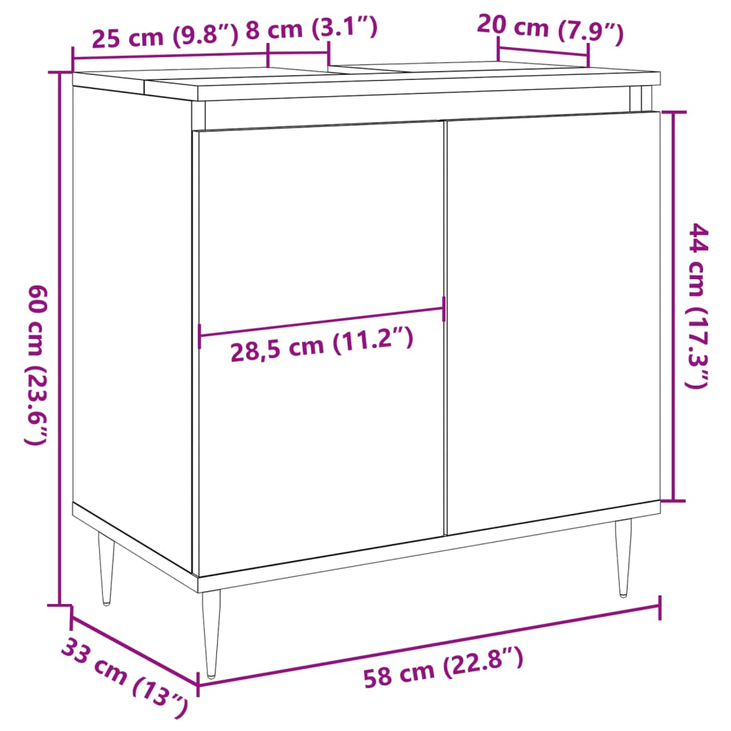 Badkamerkast 58X33X60 Cm Bewerkt Hout Betongrijs