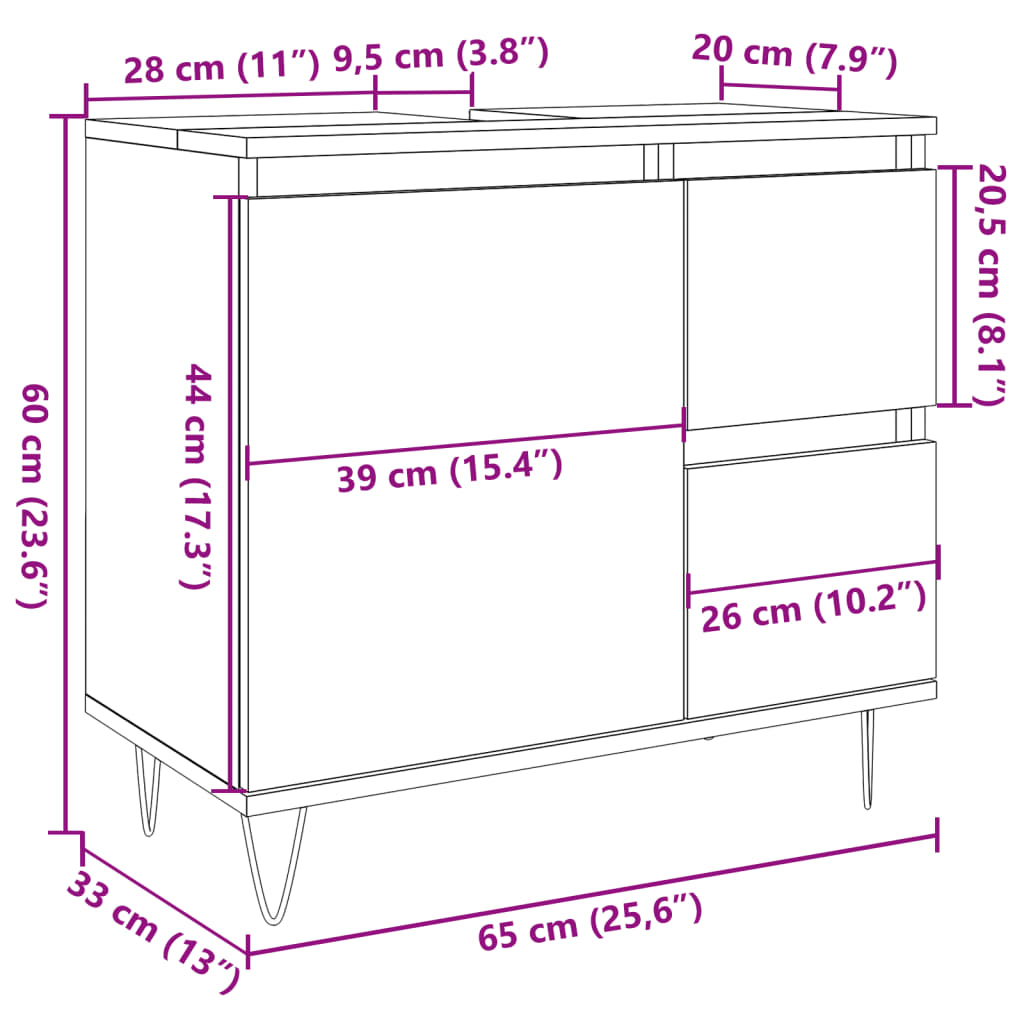 Badkamerkast 65X33X60 Cm Bewerkt Hout Betongrijs