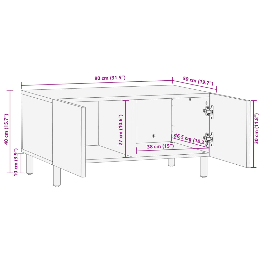 Salontafel 80X50X40 Cm Bewerkt Hout Zwart