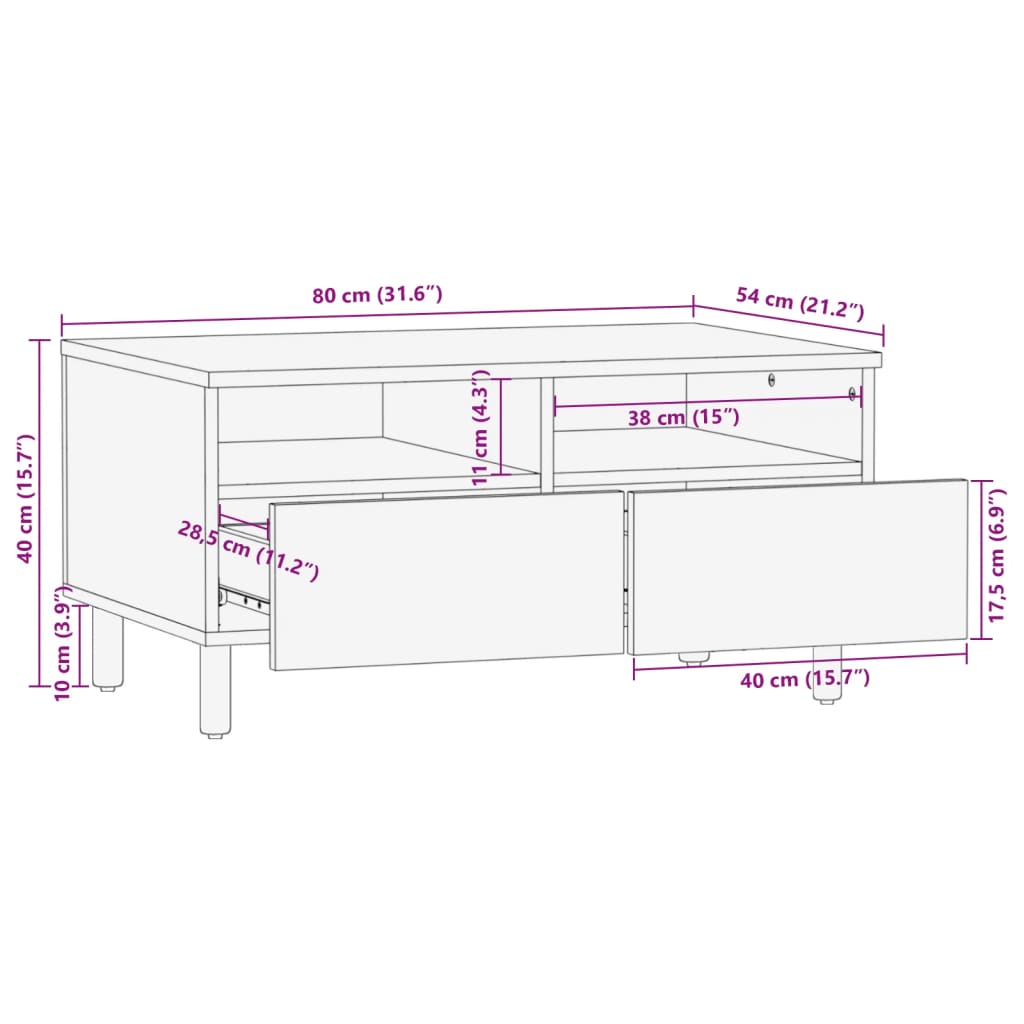 Salontafel 80X54X40 Cm Bewerkt Hout Zwart