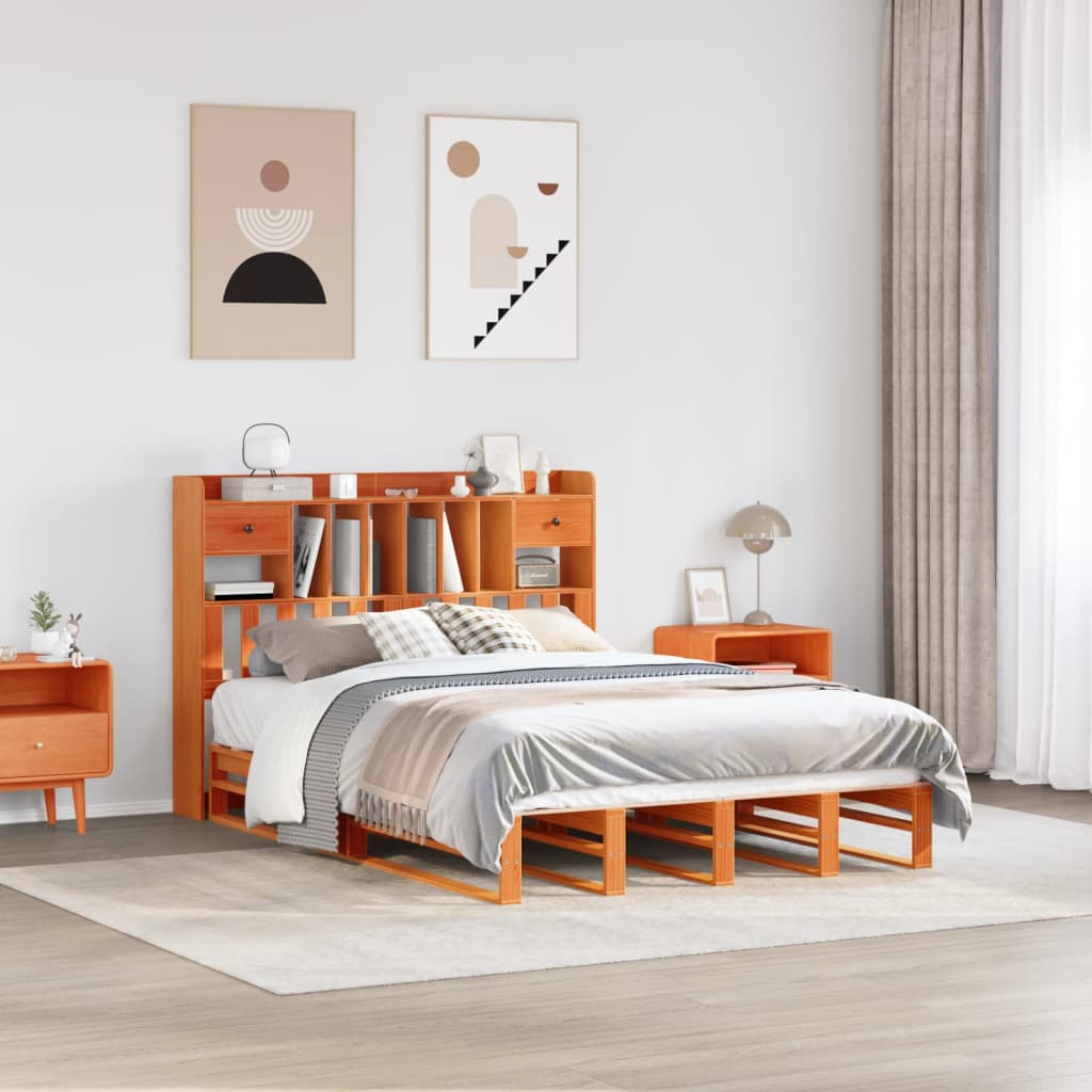 Bed Met Boekenkast Zonder Matras Grenenhout