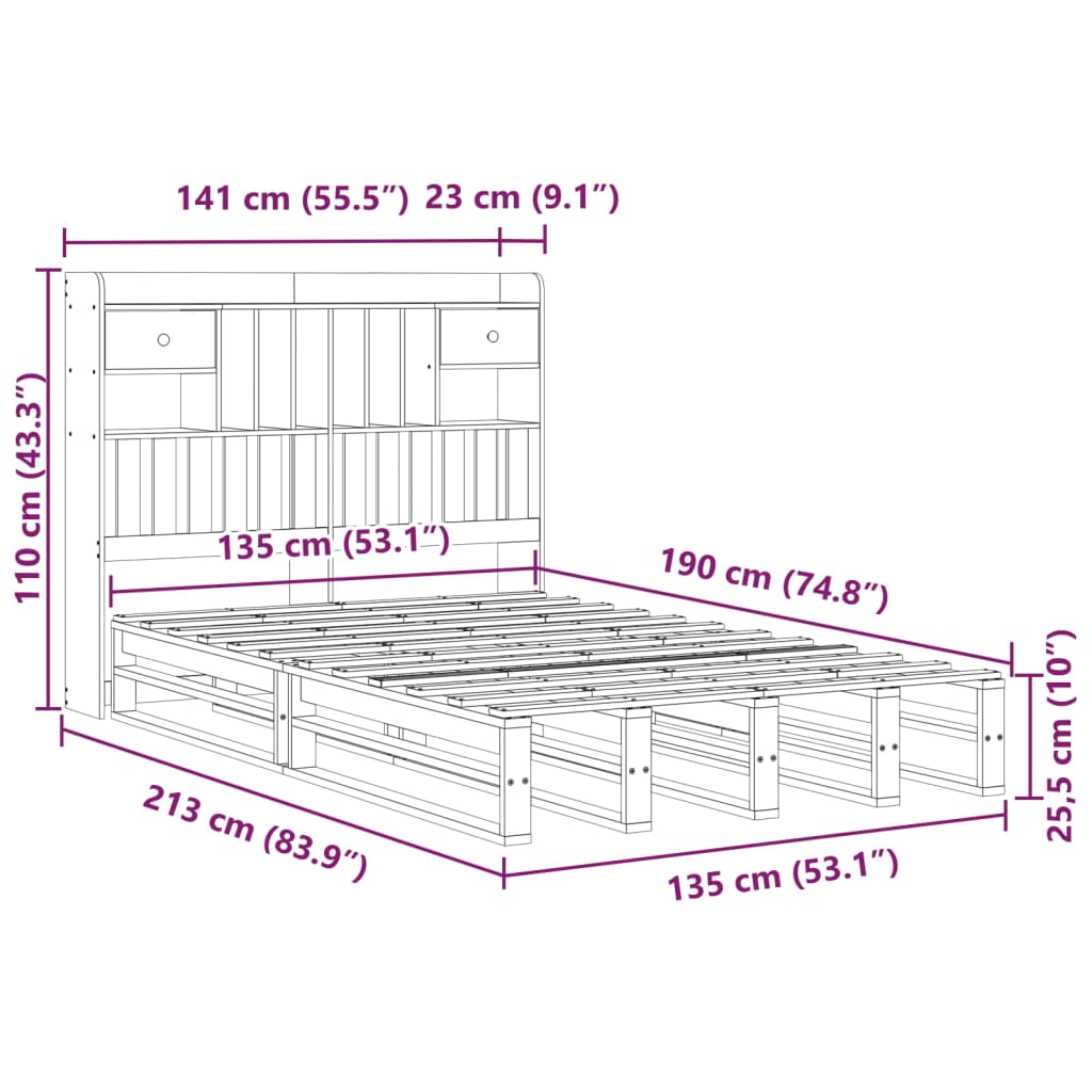 Bed Met Boekenkast Zonder Matras Grenenhout