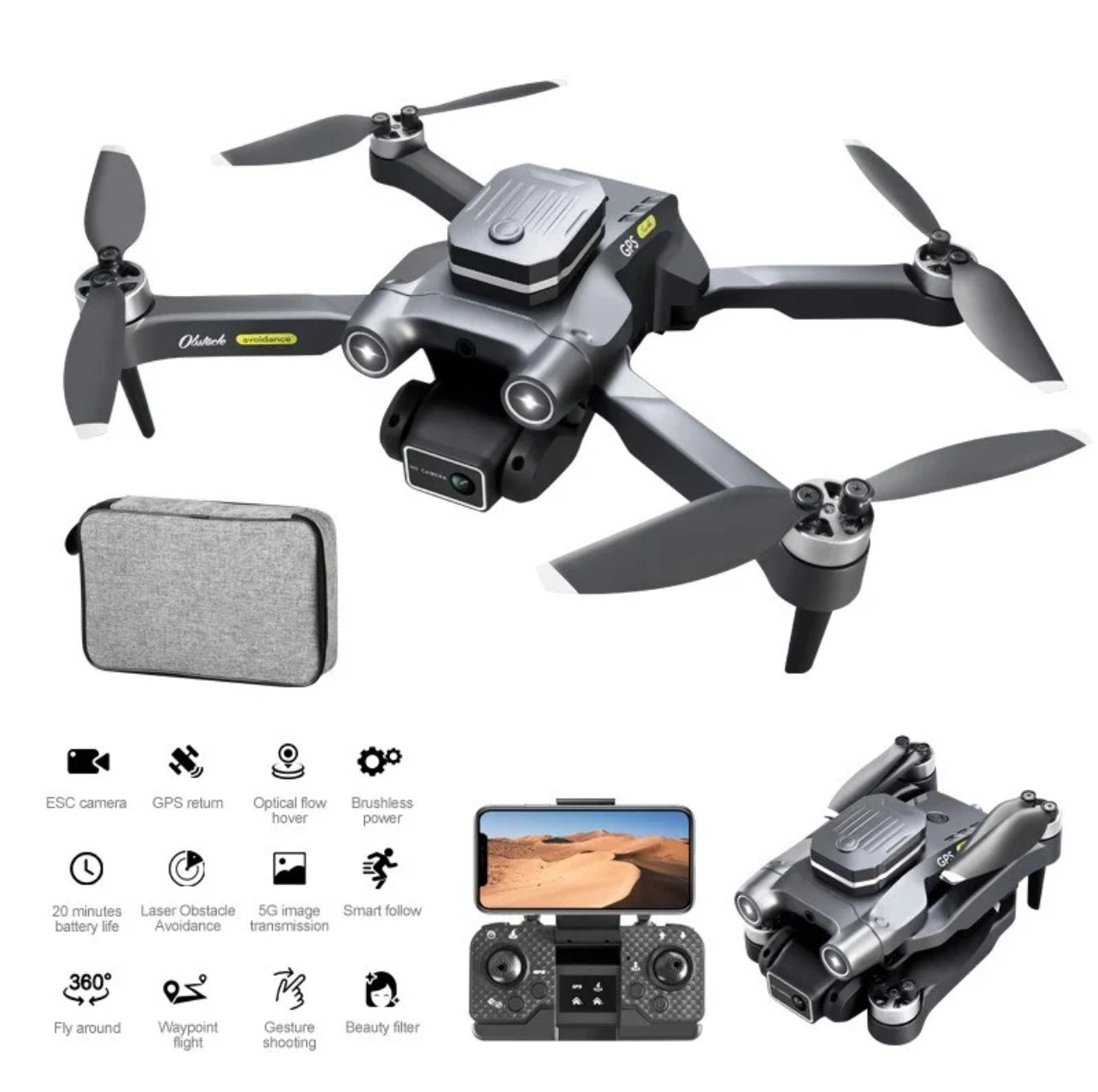 GPS : Drone Pro - 4K HD Camera Drone 5G GPS Obstacle Avoidance - Zwart